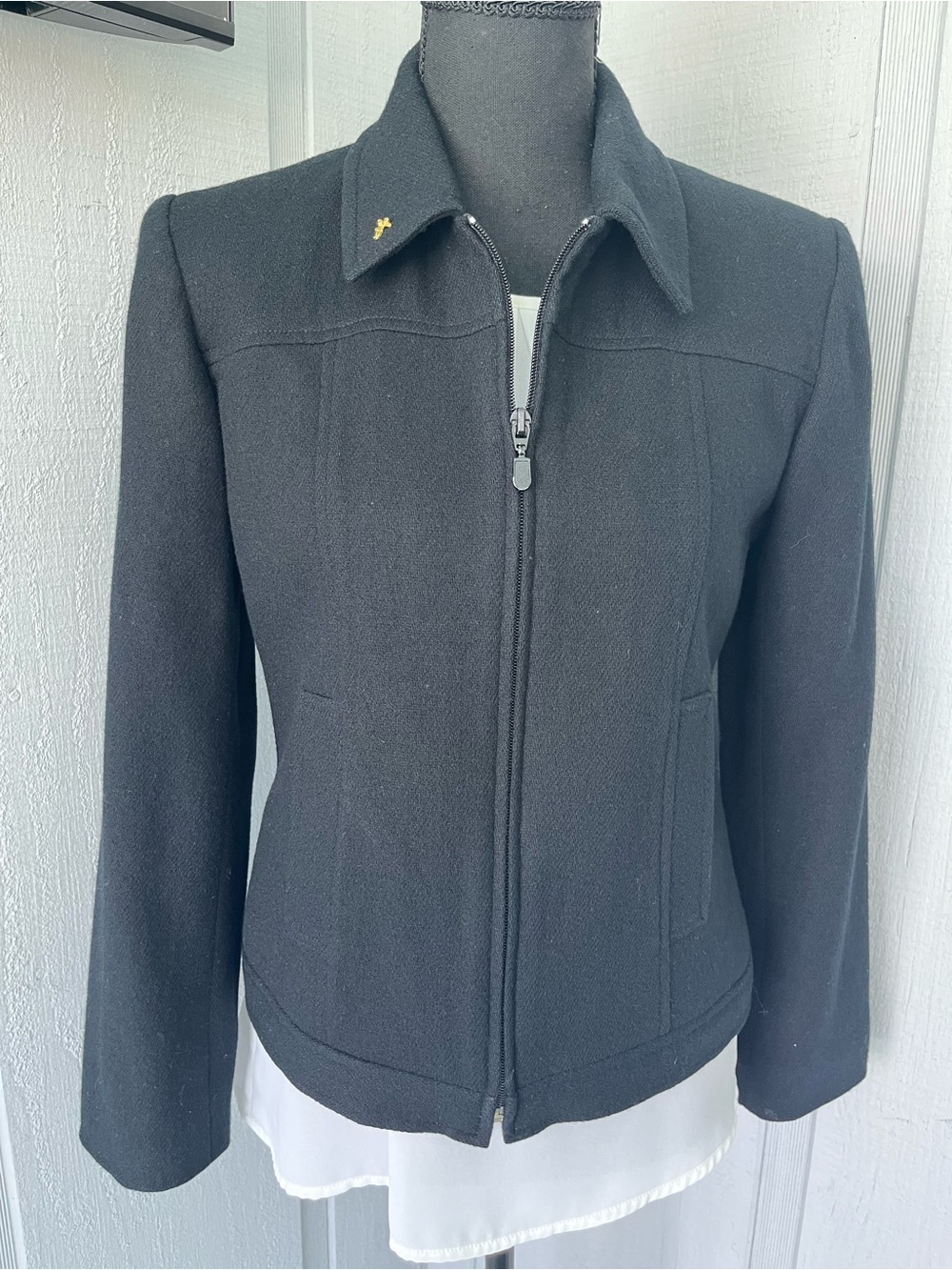 Vintage Y2K Express Women’s Jacket 100% Wool Black Full Zip Cropped XS Size 3/4